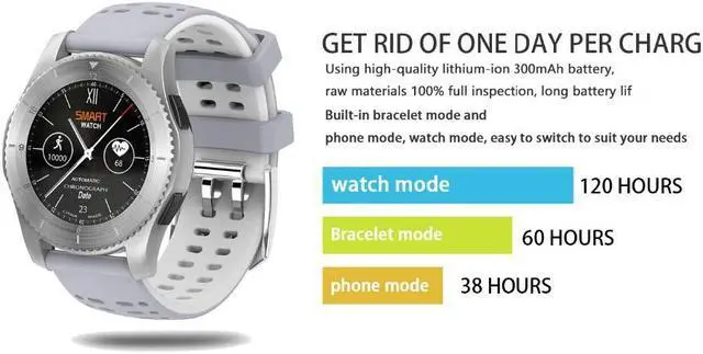 Alt view image 6 of 7 - KKtick No.1 GS8 Smartwatch Bluetooth 4.0 SIM card Call Message Heart Rate Monitor For IOS Android (White)