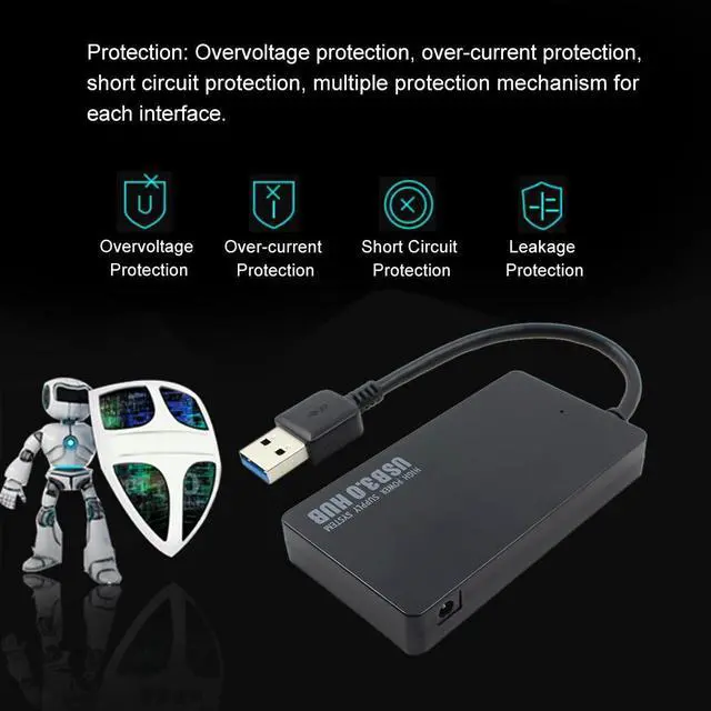 Alt view image 4 of 6 - Portable USB3.0 4 Ports Hub High Speed One Drag Four USB Hub Plug and Play for Laptop Desktop Black