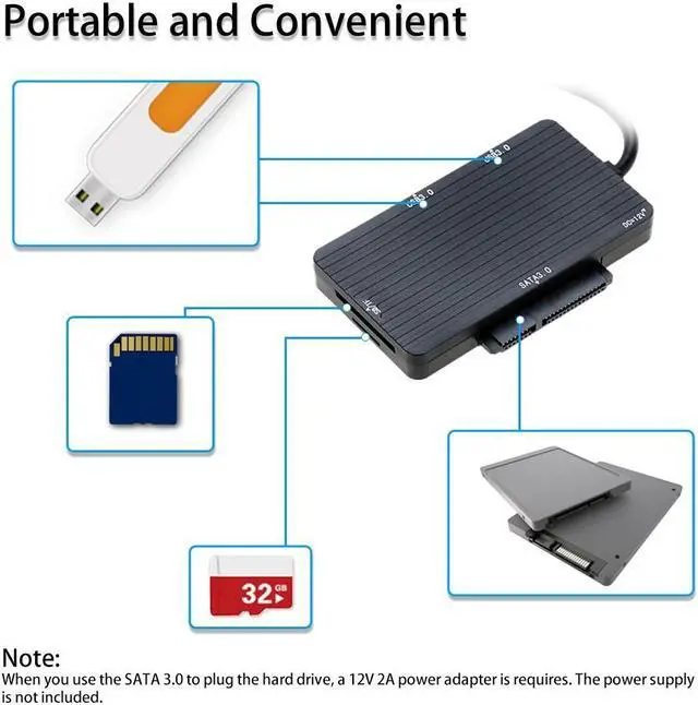 Alt view image 7 of 7 - Portable USB 3.0 Multiple 2 USB 3.0 Hub & SATA 3.0 & TF MS Memory Card Reader Adapter Converter for Macbook Laptop PC Computer