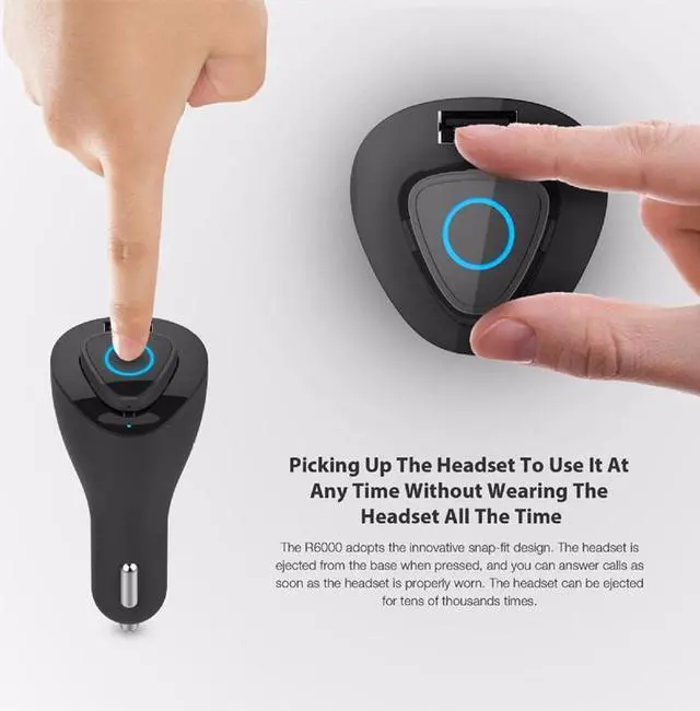 Alt view image 4 of 7 - Roman R6000 Portable Wireless Bluetooth Earphone Handsfree Mini Headset Stereo Earbuds Dock Car Phone Charger 2 In 1 (White)