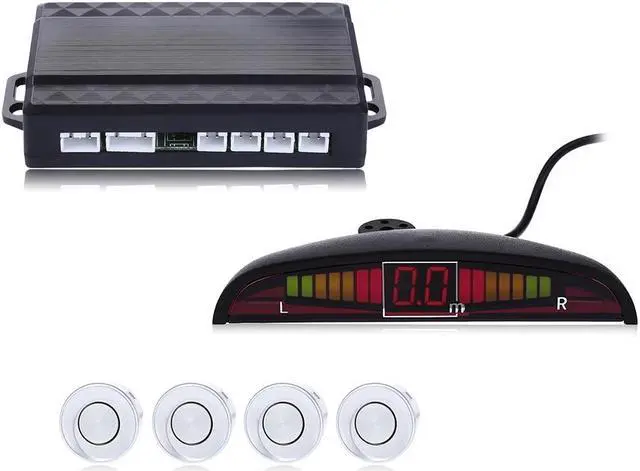 Main image of Buzzing Sound Car Parking Sensor Auto LED Parktronic with 4 Sensors Reverse Backup Parking Radar Monitor Detector System - Silver