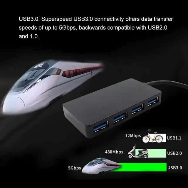 Alt view image 3 of 6 - Portable USB3.0 4 Ports Hub High Speed One Drag Four USB Hub Plug and Play for Laptop Desktop Black