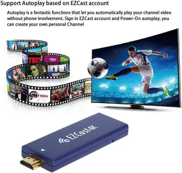 Alt view image 3 of 7 - EZCast WiFi Display Receiver TV Stick Dongle 2.4G/5.0G Dual Band WiFi H.265 4K Decoding HDMI MHL Miracast Airplay DLNA for Smart Phones Notebook Tablet to HDTV