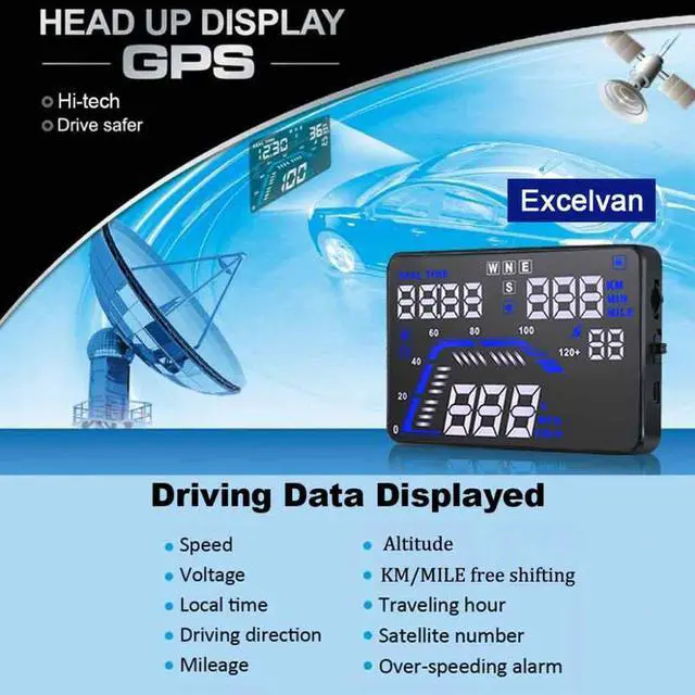 Alt view image 5 of 7 - Q7 5.5" Universal Auto GPS Car HUD Head Up Display Satellite Time Altitude Overspeed Warning Speedometers