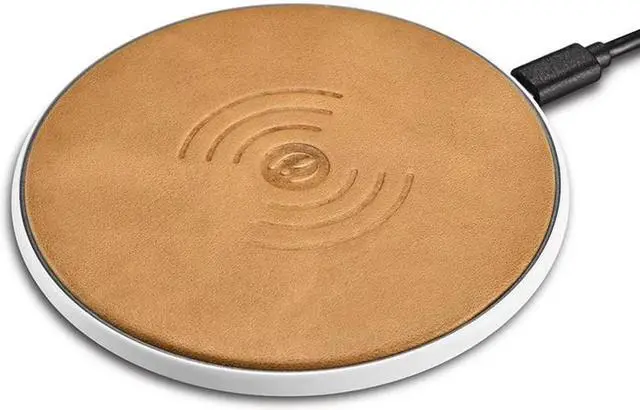 Alt view image 2 of 4 - iCarer Qi Wireless Charger Real Genuine Leather Metal Original Thin Wireless Charging Pad for Nokia SONY Samsung LG Google - Brown