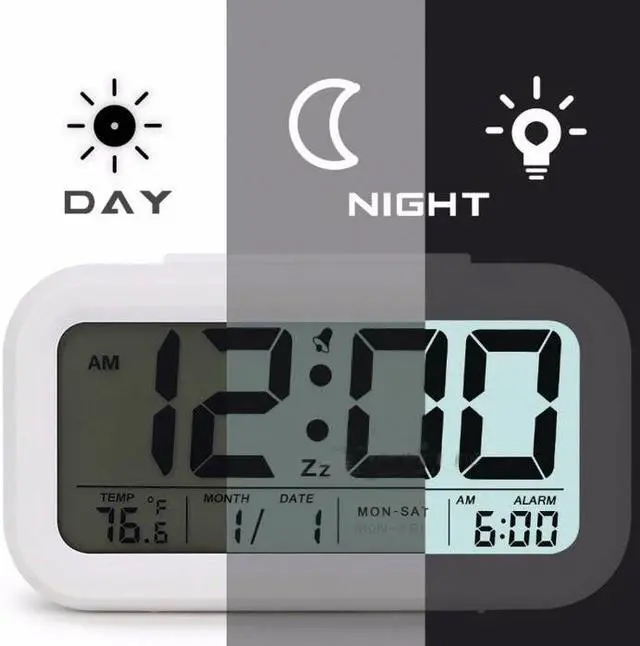 Alt view image 2 of 3 - Digital Alarm Clock Student Clock Large LCD Display Snooze Electronic Kids Clock Light Sensor Nightlight Office Table Clock--Red Color