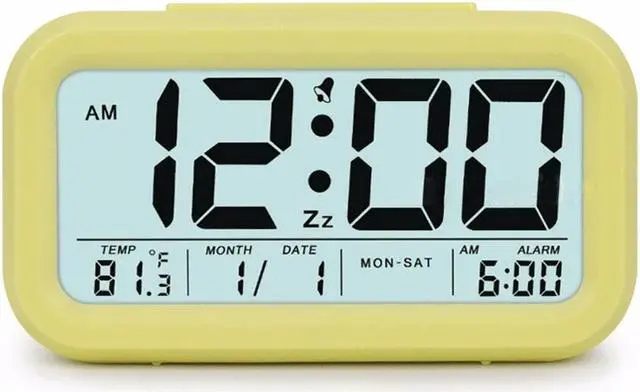 Main image of Digital Alarm Clock Student Clock Large LCD Display Snooze Electronic Kids Clock Light Sensor Nightlight Office Table Clock--Yellow Color