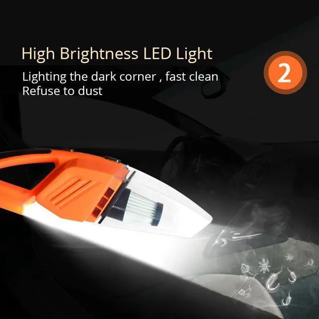 Alt view image 5 of 7 - Car Vacuum Cleaner 12V 120W Portable Handheld Wet And Dry Dual-Use 5 Meters Connector Cable with LED Light Multi Dust Collector - Black