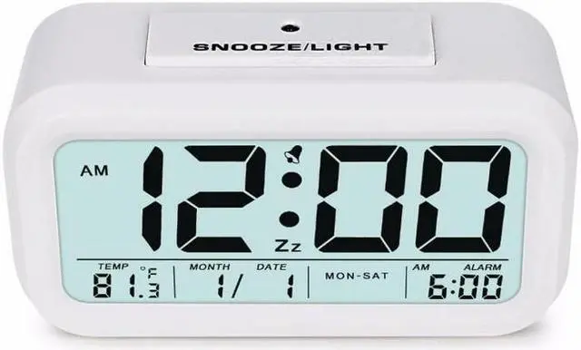 Alt view image 2 of 5 - Digital Alarm Clock Student Clock Large LCD Display Snooze Electronic Kids Clock Light Sensor Nightlight Office Table Clock--White Color