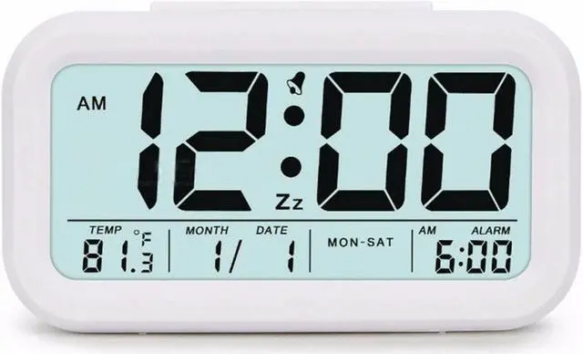 Main image of Digital Alarm Clock Student Clock Large LCD Display Snooze Electronic Kids Clock Light Sensor Nightlight Office Table Clock--White Color