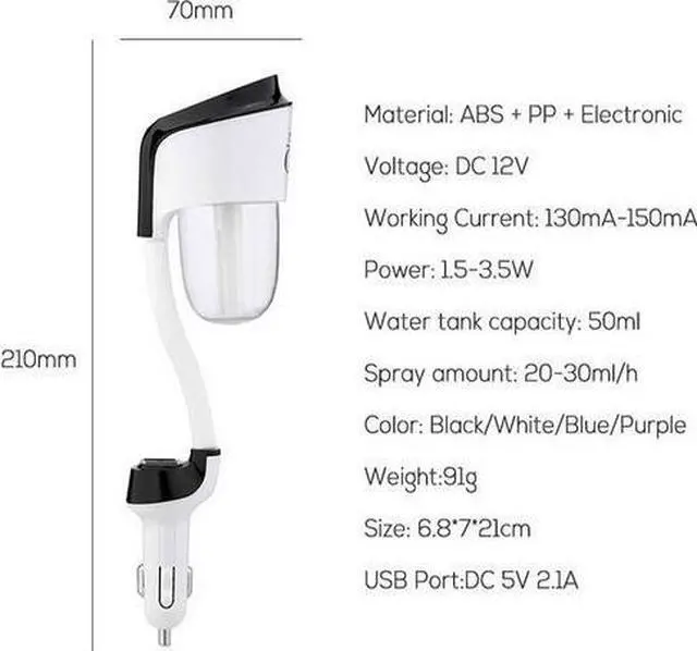 Alt view image 2 of 5 - Nanum II Car Air Humidifier Freshner Purifier Steam Mist Maker Aroma Fragrant Diffuser Essential Oil Diffuser With Usb Ports - White