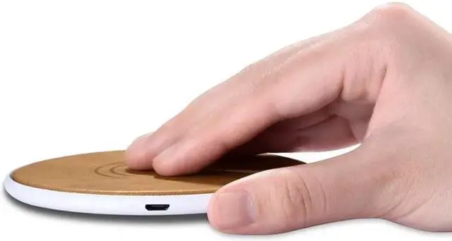 Alt view image 3 of 4 - iCarer Qi Wireless Charger Real Genuine Leather Metal Original Thin Wireless Charging Pad for Nokia SONY Samsung LG Google - Brown