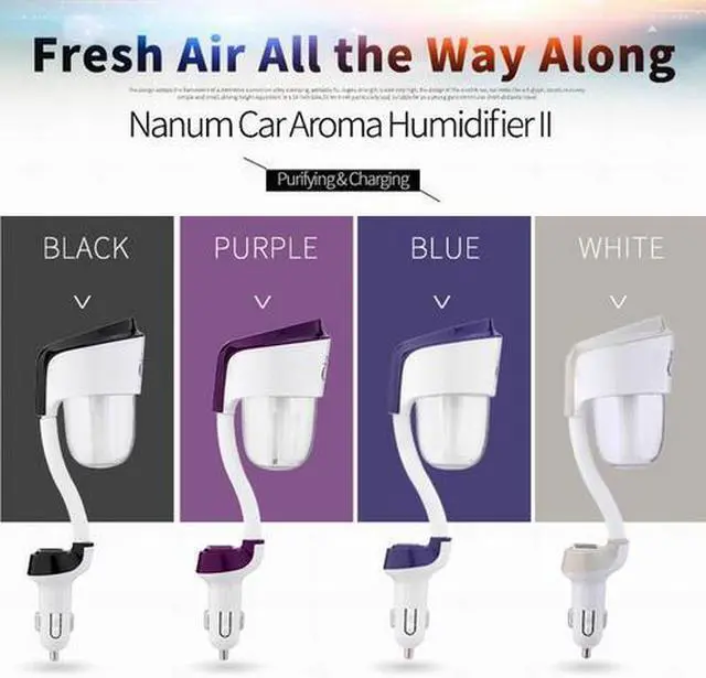 Main image of Nanum II Car Air Humidifier Freshner Purifier Steam Mist Maker Aroma Fragrant Diffuser Essential Oil Diffuser With Usb Ports - Blue