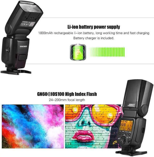 Alt view image 5 of 7 - Yongnuo YN860Li Wireless Flash Speedlite Lithium Battery Flash Light for Nikon Canon Compatible YN560III/YN560IV/YN660/YN968N