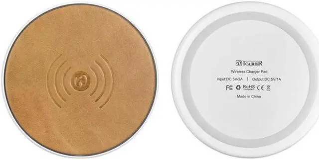 Alt view image 4 of 4 - iCarer Qi Wireless Charger Real Genuine Leather Metal Original Thin Wireless Charging Pad for Nokia SONY Samsung LG Google - Brown