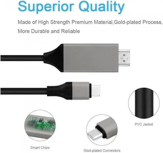 Alt view image 3 of 3 - USB C to HDMI Adapter Cable for Samsung Galaxy S8/S8 Plus - Black