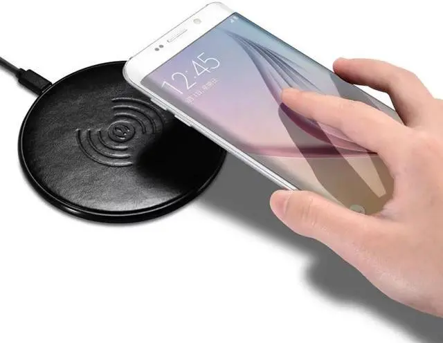 Alt view image 2 of 4 - iCarer Qi Wireless Charger Real Genuine Leather Metal Original Thin Wireless Charging Pad for Nokia SONY Samsung LG Google - Black