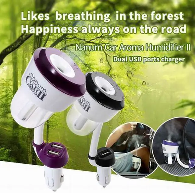 Alt view image 4 of 5 - Nanum II Car Air Humidifier Freshner Purifier Steam Mist Maker Aroma Fragrant Diffuser Essential Oil Diffuser With Usb Ports - Blue