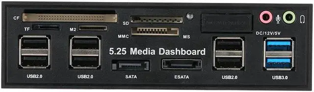 Alt view image 4 of 7 - Multi-Function USB 3.0 Hub eSATA SATA Port Internal Card Reader PC Media Front Panel Audio for SD MS CF TF M2 MMC Memory Cards