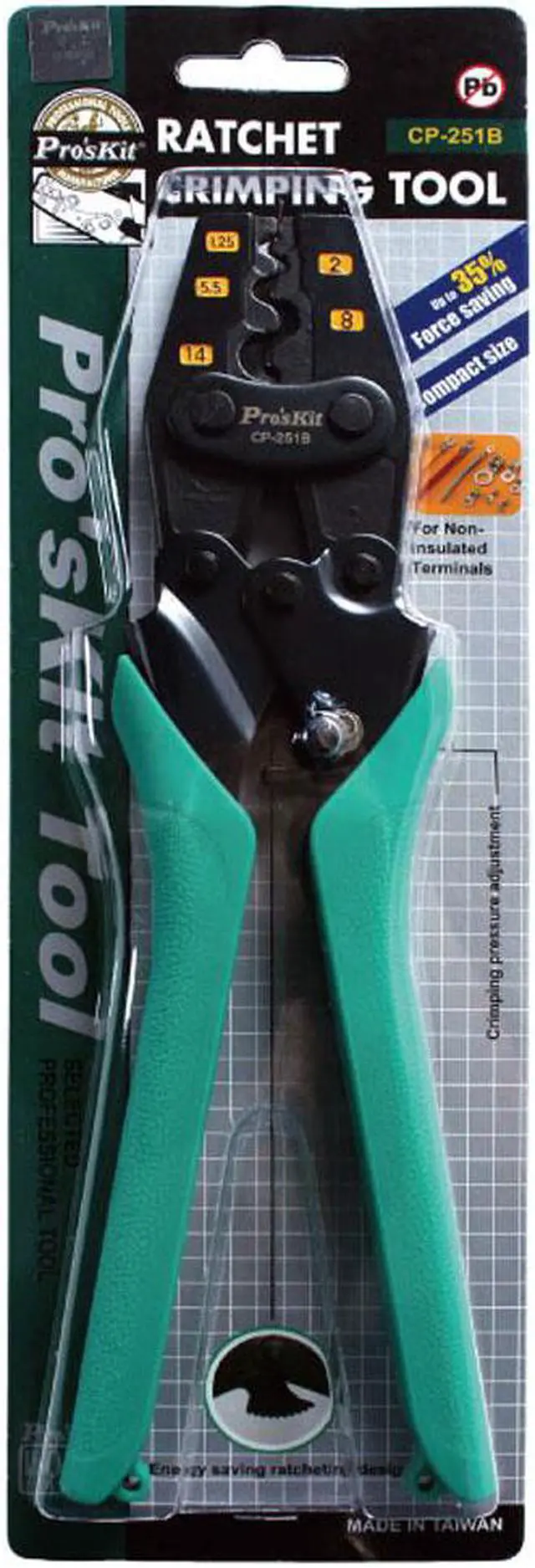 Alt view image 4 of 4 - Pro'sKit CP-251B Crimping Pliers Non-insulated Terminals Ratchet Crimping Tool (245mm) Crimpers