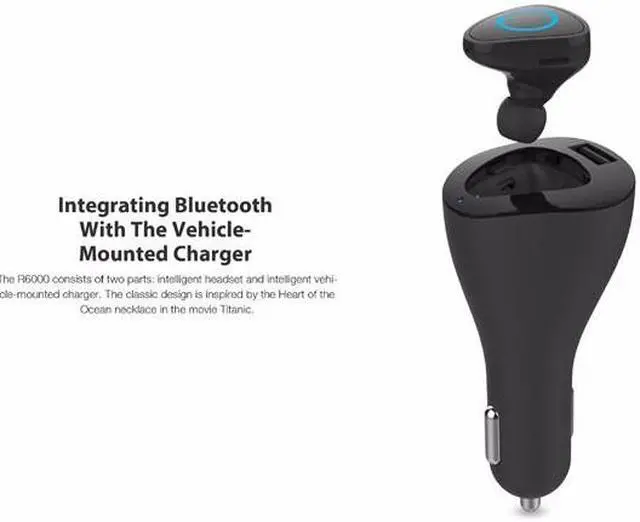 Alt view image 3 of 7 - Roman R6000 Portable Wireless Bluetooth Earphone Handsfree Mini Headset Stereo Earbuds Dock Car Phone Charger 2 In 1 (Black)