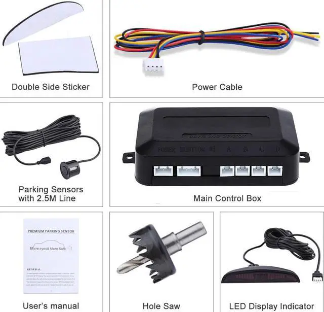 Alt view image 7 of 7 - Car Auto Parktronic LED Parking Sensor with 4 Parking Sensors Backup Reverse Radar System Buzzing Sound Warning Alarm Kit