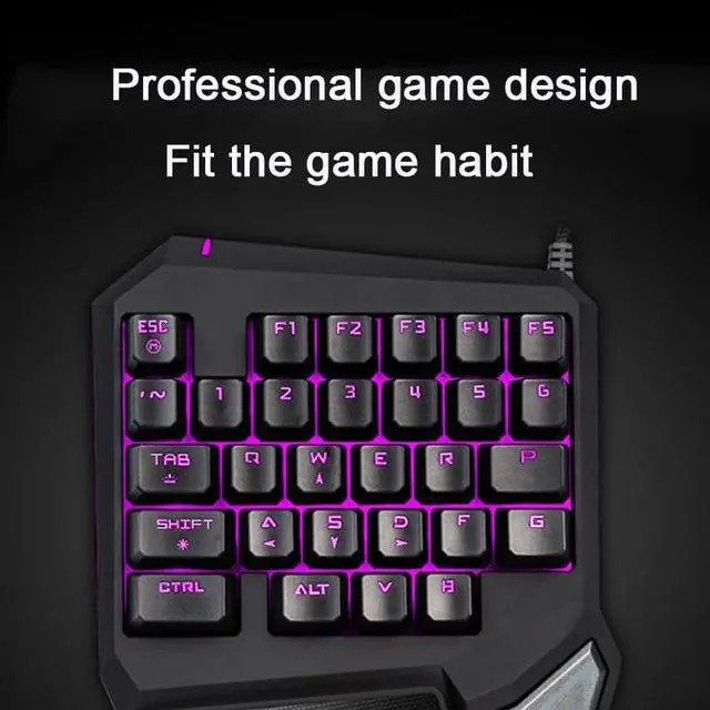 Alt view image 4 of 6 - Delux T9 Pro 7 Colors LED Backlit Single Hand Professional Gaming Keyboard Wrist Support 1.8m USB Wire Anti-Ghosting for PC