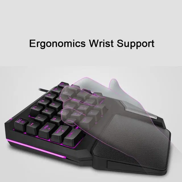 Alt view image 6 of 6 - Delux T9 Pro 7 Colors LED Backlit Single Hand Professional Gaming Keyboard Wrist Support 1.8m USB Wire Anti-Ghosting for PC