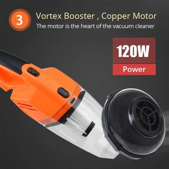 Alt view image 6 of 7 - Car Vacuum Cleaner 12V 120W Portable Handheld Wet And Dry Dual-Use 5 Meters Connector Cable with LED Light Multi Dust Collector - Orange