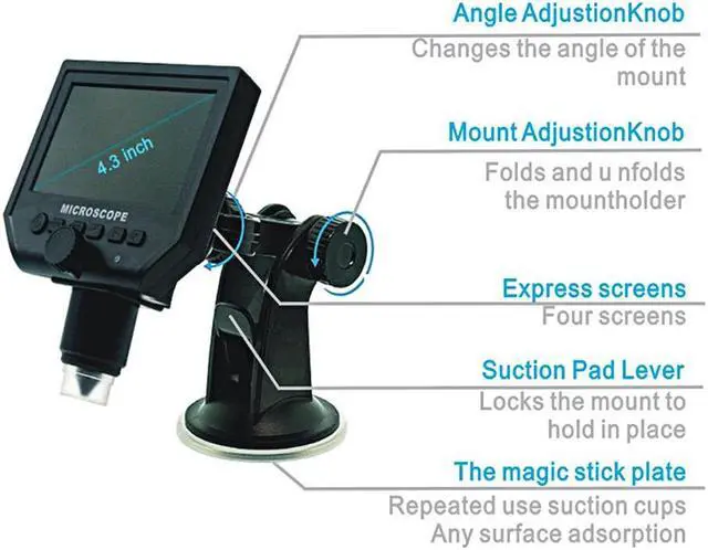 Alt view image 2 of 7 - 1-600x 3.6MP USB Digital Electronic Microscope Portable 8 LED VGA Microscope With 4.3" HD OLED Screen