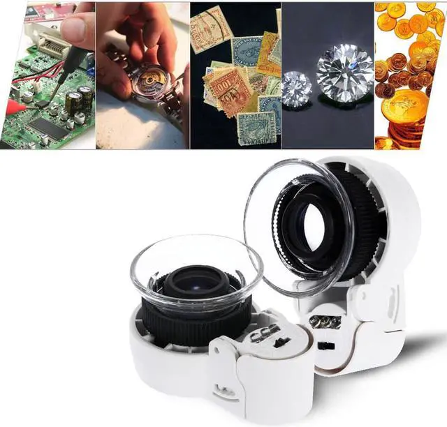 Alt view image 3 of 6 - Mini 45X Zoom Adjustable Loupe Magnifier Magnifying Glass with LED Light and UV Light for Jewelry Antiques Gems Stamps Currency