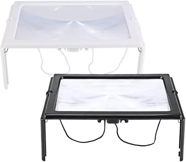 Alt view image 5 of 5 - Ultra-thin A4 3X Full Page Large PVC Magnifier Giant Desk Foldable Magnifying Glass with 4 LED Light for Reading Sewing Knitting - Black