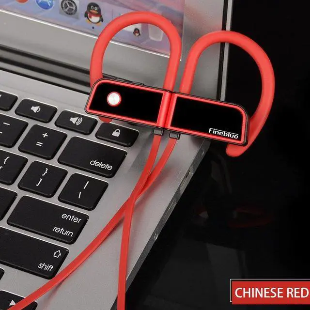 Alt view image 2 of 7 - Fineblue FA-80 Bluetooth 4.1 Wireless Headphones Sweatproof IPX-5 Water-resistant Sports Smart Noise Reduction Earbuds Headset with Apt-x/mic - Red