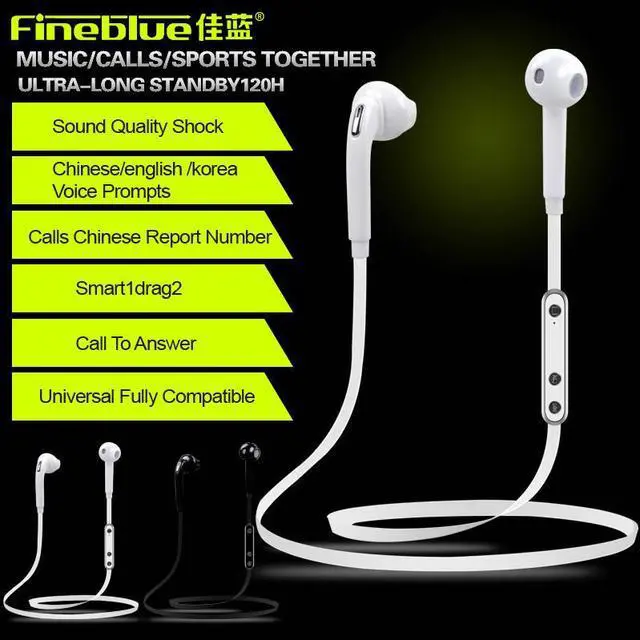 Alt view image 7 of 7 - New FineBlue FS7 Stereo Blutooth Headset Wireless Headphone Answer Call Listen Music Sport Earphone For IOS Android - Black
