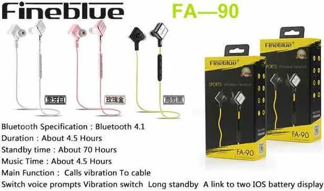 Alt view image 2 of 7 - Newest Fineblue FA-90 Wireless Sports Earbuds earphones Bluetooth 4.1 Stereo Headsets In-ear Earphones With Mic For Smartphones - Black
