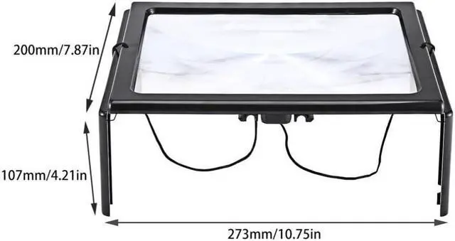 Alt view image 4 of 5 - Ultra-thin A4 3X Full Page Large PVC Magnifier Giant Desk Foldable Magnifying Glass with 4 LED Light for Reading Sewing Knitting - Black