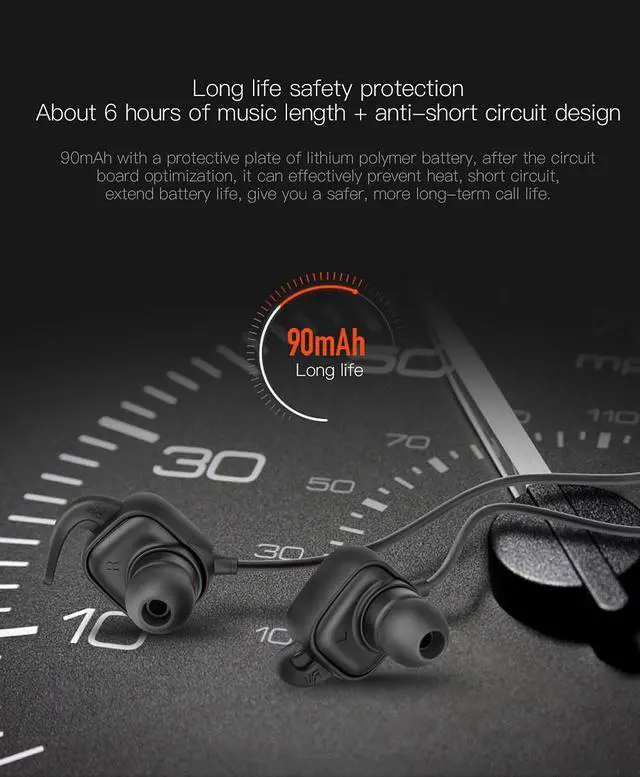 Alt view image 7 of 7 - QCY QY12 Bluetooth Earphones Sport Wireless Earphones Magnet Switch Earbuds With Mic Noise Cancelling Earbud - Black