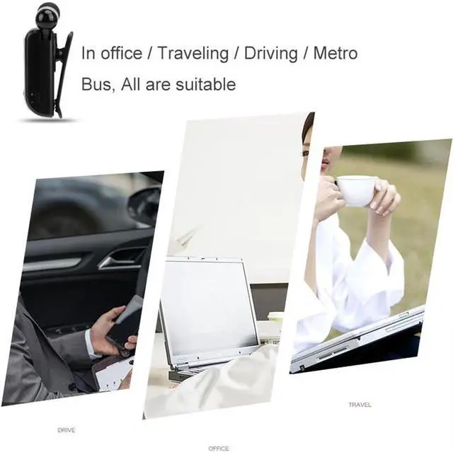 Alt view image 6 of 7 - FineBlue FQ208 Clip-on Bluetooth Headset Anti-lost Retractable Wireless Earphone Clip Handsfree Headphone With Micr - Black