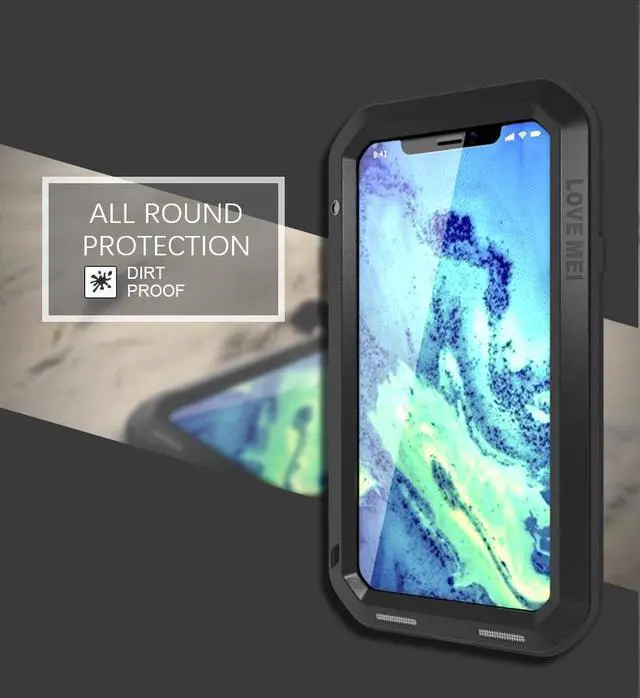 Alt view image 3 of 7 - LOVE MEI Powerful Shockproof Dirtproof Water Resistant Metal Phone Cover Case Glass For IPhone X  (Red)
