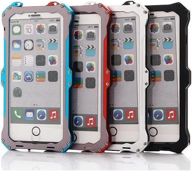 Alt view image 2 of 4 - NEW Shockproof Carbon Fiber Tempered Glass Aluminum Metal Armor Case Cover For iphoe 6/6s - Gray&Orange