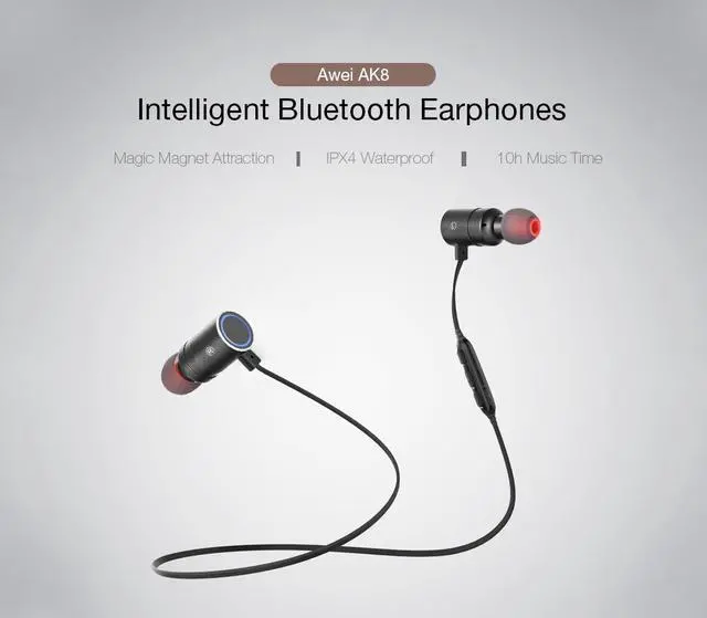 Alt view image 2 of 7 - Awei AK8 IPX4 Waterproof Magic Magnet Attraction Bluetooth 4.1 Sports Earphones with Microphone For iPhone Samsung Xiaomi (Black Red)