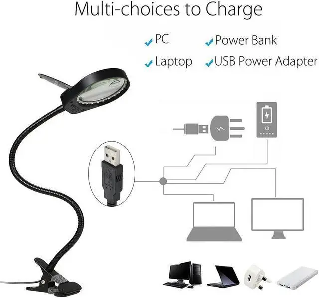 Alt view image 2 of 4 - LED 3X/10X Magnifier Glass with Clamp Clip Table Light Desk Lamp Magnifying Lens Design Illuminated Dimmable Brightness Agjustable Flexible Portable for Printing Machinery Carving