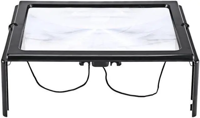 Main image of Ultra-thin A4 3X Full Page Large PVC Magnifier Giant Desk Foldable Magnifying Glass with 4 LED Light for Reading Sewing Knitting - Black