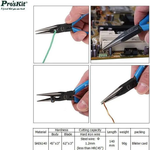 Alt view image 6 of 6 - Pro'skit 8PK-906 1.2mm Needle-Nose Pliers Steel Cutting Nippers Precision long reach Needle Cutting Tool