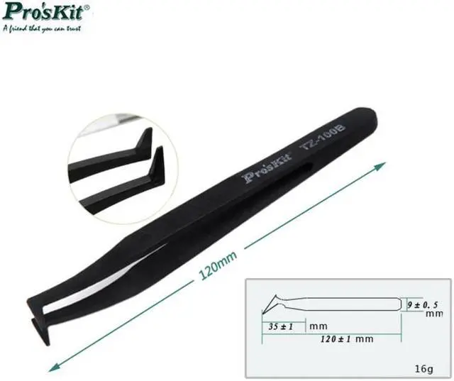 Alt view image 2 of 3 - Pro'sKit TZ-100B Anti-static Fiber Flat Conductive Tweezer Anti-Static Fiber-Magnetic Non-Inductive Acid Tweezer Electronic Repair Tool
