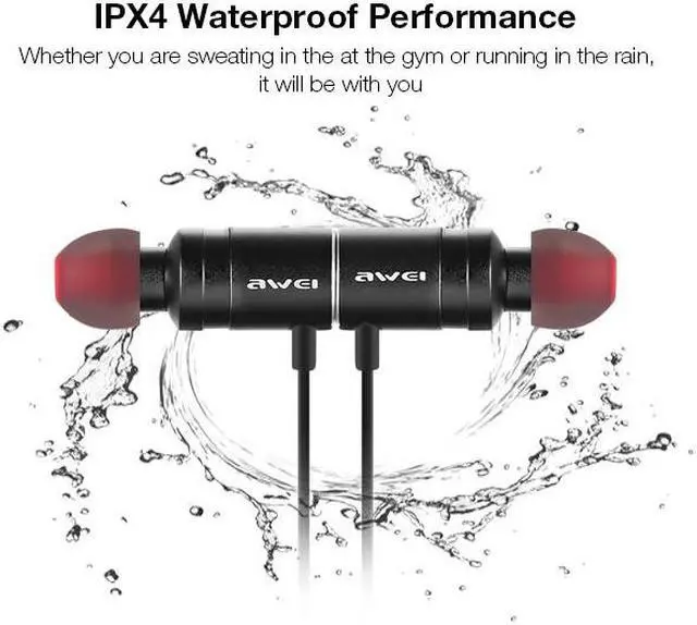 Alt view image 7 of 7 - Awei AK8 IPX4 Waterproof Magic Magnet Attraction Bluetooth 4.1 Sports Earphones with Microphone For iPhone Samsung Xiaomi (Black Red)