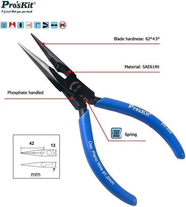 Alt view image 4 of 6 - Pro'skit 8PK-906 1.2mm Needle-Nose Pliers Steel Cutting Nippers Precision long reach Needle Cutting Tool