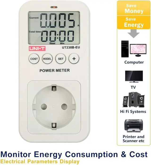 Alt view image 4 of 5 - UNI-T UT230B E2192EU Series LCD Plug-in Energy Consumption Meter Voltage Current Cost Frequency Power Factor Monitor CO2 Emission Detection