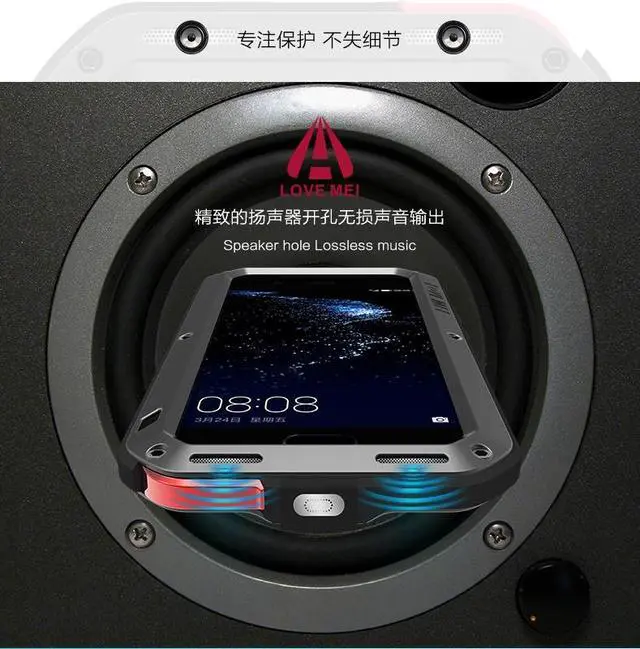 Alt view image 5 of 7 - Love Mei Shockproof Waterproof Metal Aluminum Case For Huawei P10 Plus - Black