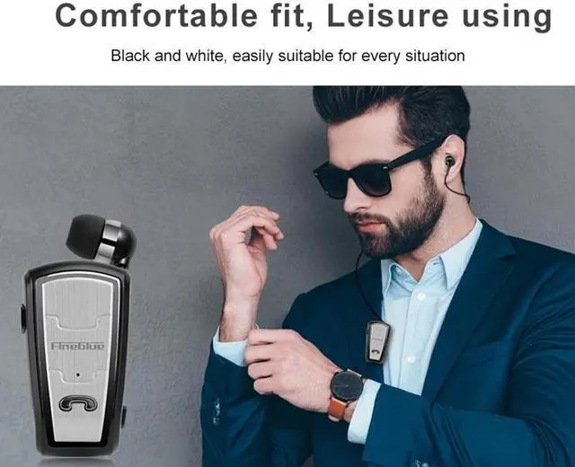 Alt view image 7 of 7 - FineBlue FQ208 Clip-on Bluetooth Headset Anti-lost Retractable Wireless Earphone Clip Handsfree Headphone With Micr - White